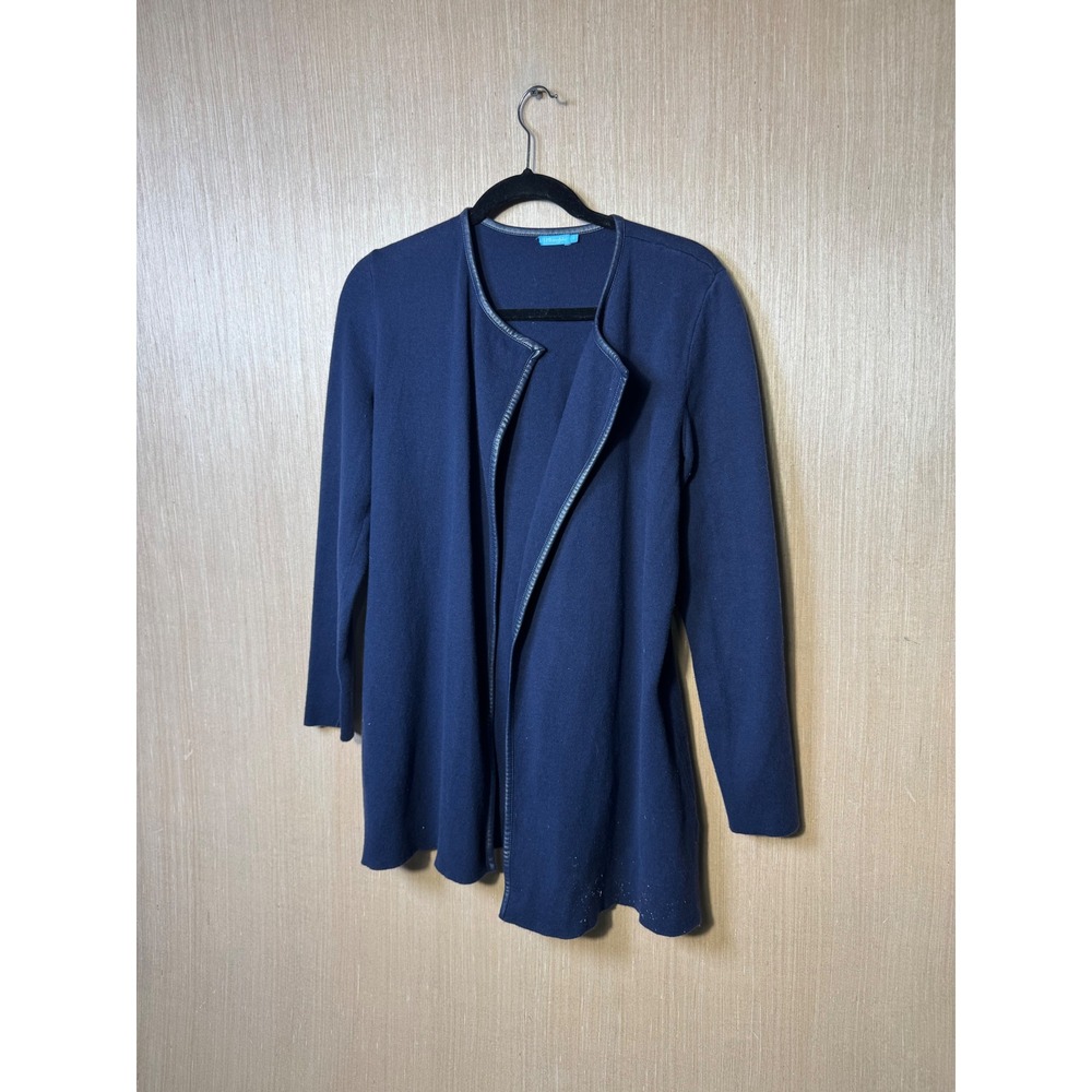 J.McLaughlin Womens Navy Blue Cashmere Blend Open Front Cardigan Faux Leather S